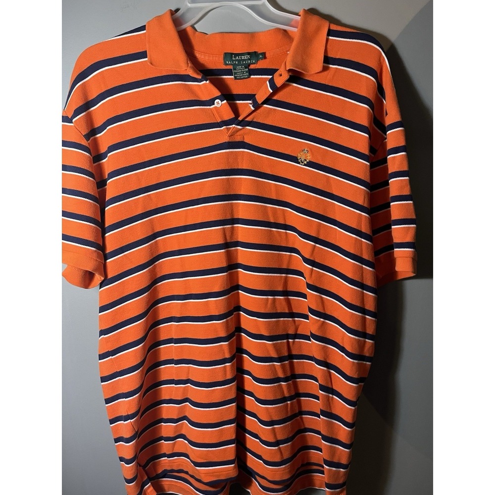 Lauren Ralph Lauren Polo Shirt Striped Orange and Blue size XL